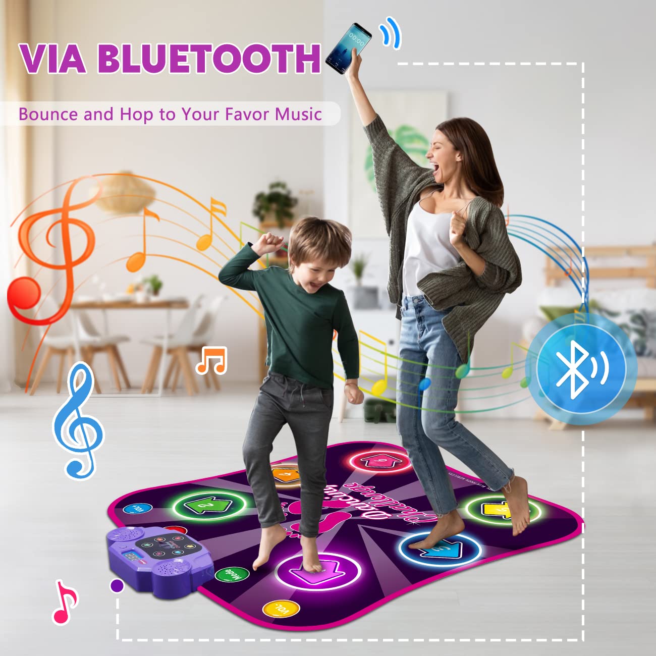 Kids Dance Mat For Girls - Toys For 4 5 6 7 8-10 Year Old Girl Birthday Gifts - Girl Toys For Ages 5-7 6-8 8-12 - Electronic Dance Pad With Light Up 6 Button - Wireless Bluetooth - 5 Game Modes