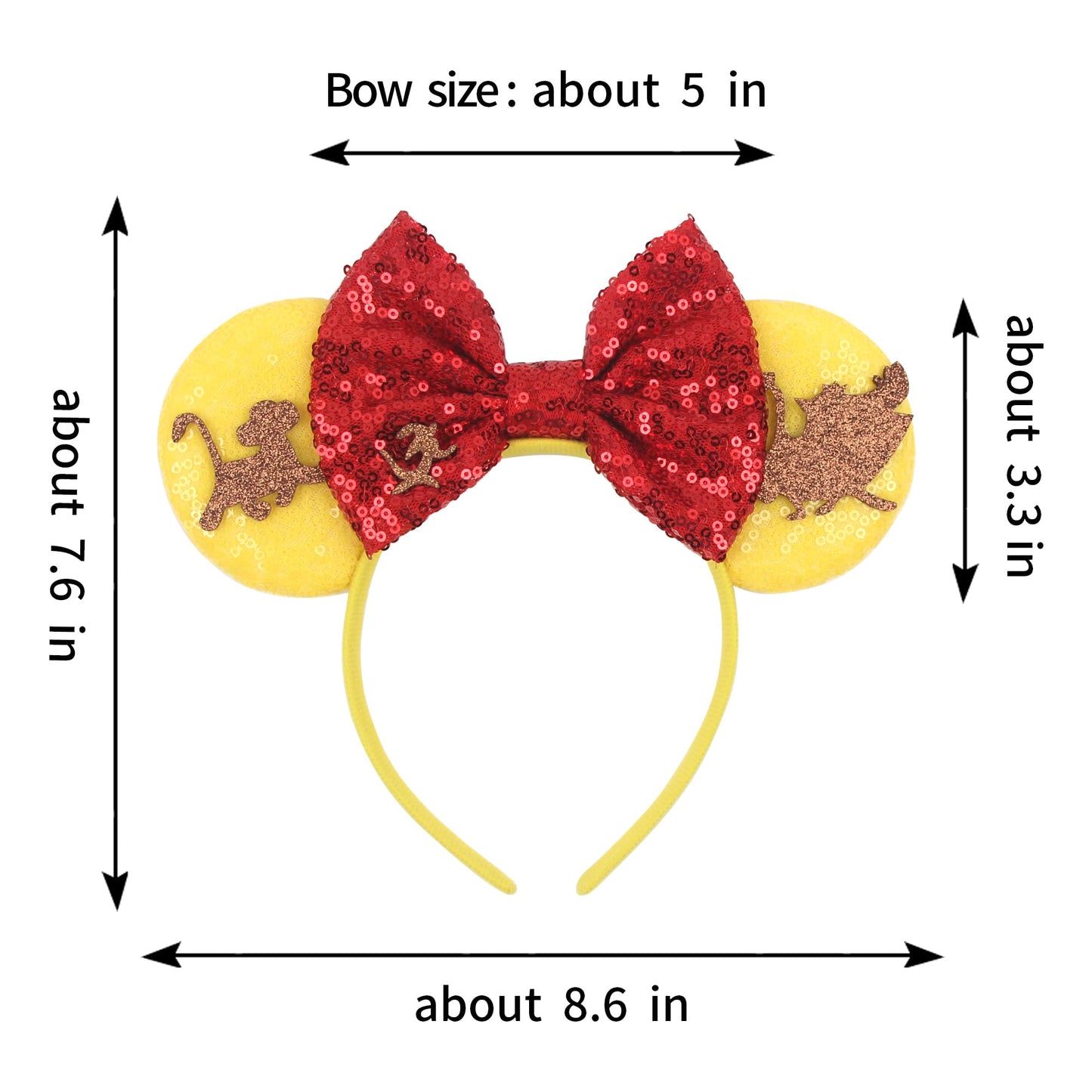 zhezesmila Lion King Simba Minn Ears Headband, Yellow, for Children and Women, Animal Kingdom Themed Hair Accessories for Birthd