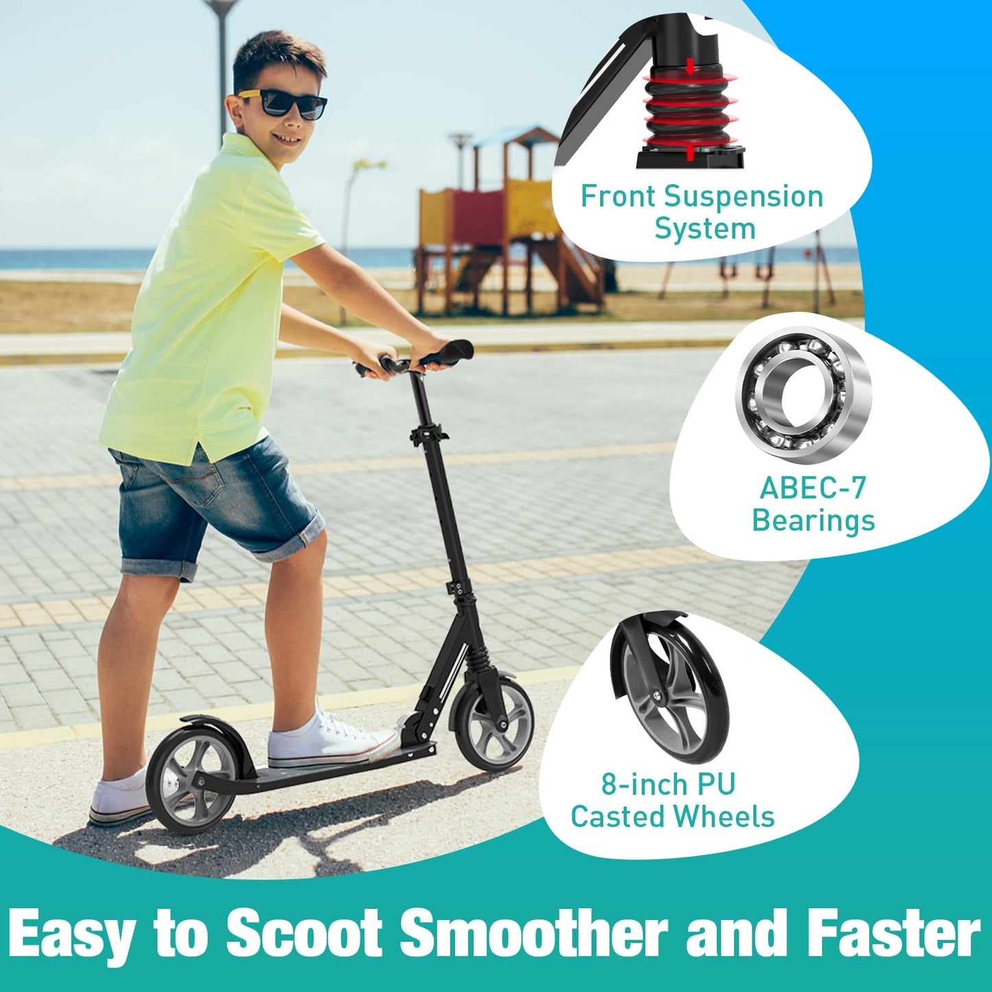 Beleev V5 Scooters For Kids 6 Years And Up, Folding Kick Scooter 2 Wheel For Adults Teens, 4 Adjustable Handlebar, 230Mm Big Whe