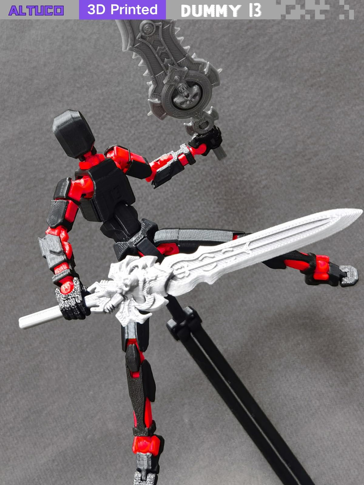 Altuco Assembled T13 Action Figure With Multiple Accessories,Black-Red 3D Printed Multi-Jointed Titan 13 Figure,Dummy 13 Desktop
