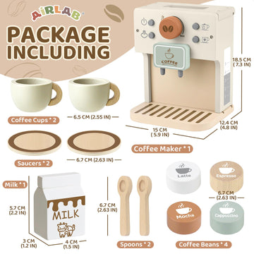 Airlab Toy Coffee Maker for Kids Wooden Kitchen Accessories Pretend Play Toddler Coffee Playset for Girls Boys Ages 3 4 5 Years