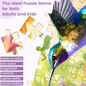Voluvolu 500 Piece Puzzle For Adults, Jigsaw Puzzle,Flower Hummingbird Jigsaw Puzzles 500 Pieces Birthday Party For Family Kids