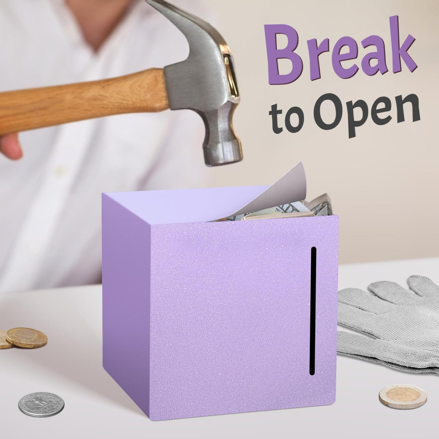 Piggy Bank For Adults Must Break To Open, Unbreakable Adults Piggy Bank Made Of Stainless Steel, Metal Saving Bank (Purple, 4.72