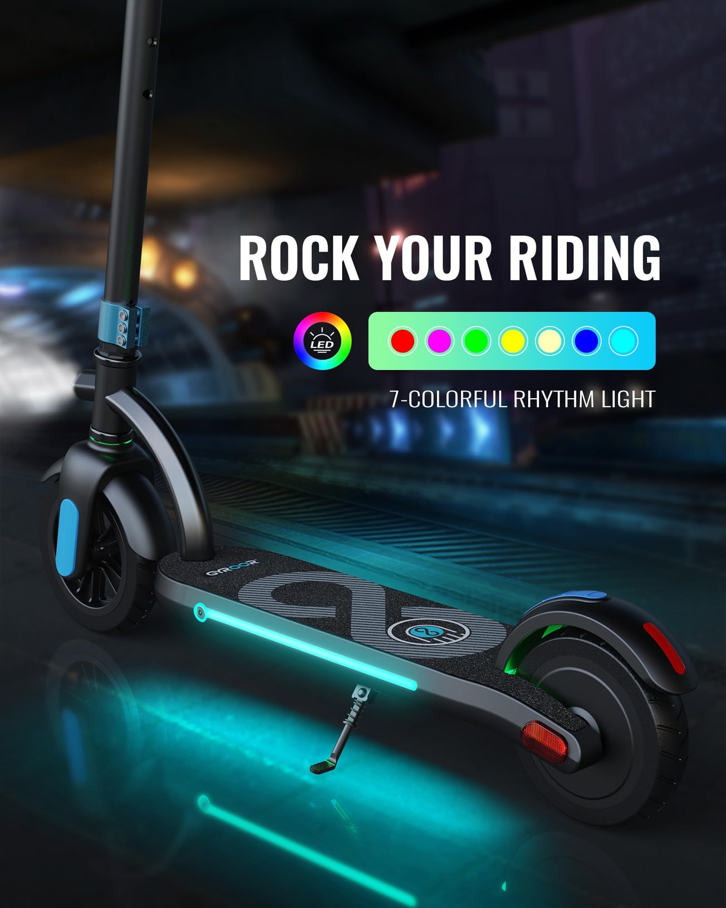 Gyroor H40 Kids Electric Scooter With 180W Motor & Led Visible Display, 10 Mph, Colorful Lights, Adjustable Speed And Height, El