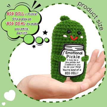 Positive Dill Pickle Crochet Small Emotional Pickle Doll Support Gift - Inspirational Christmas Crochet Cucumber, Handmade Pickl