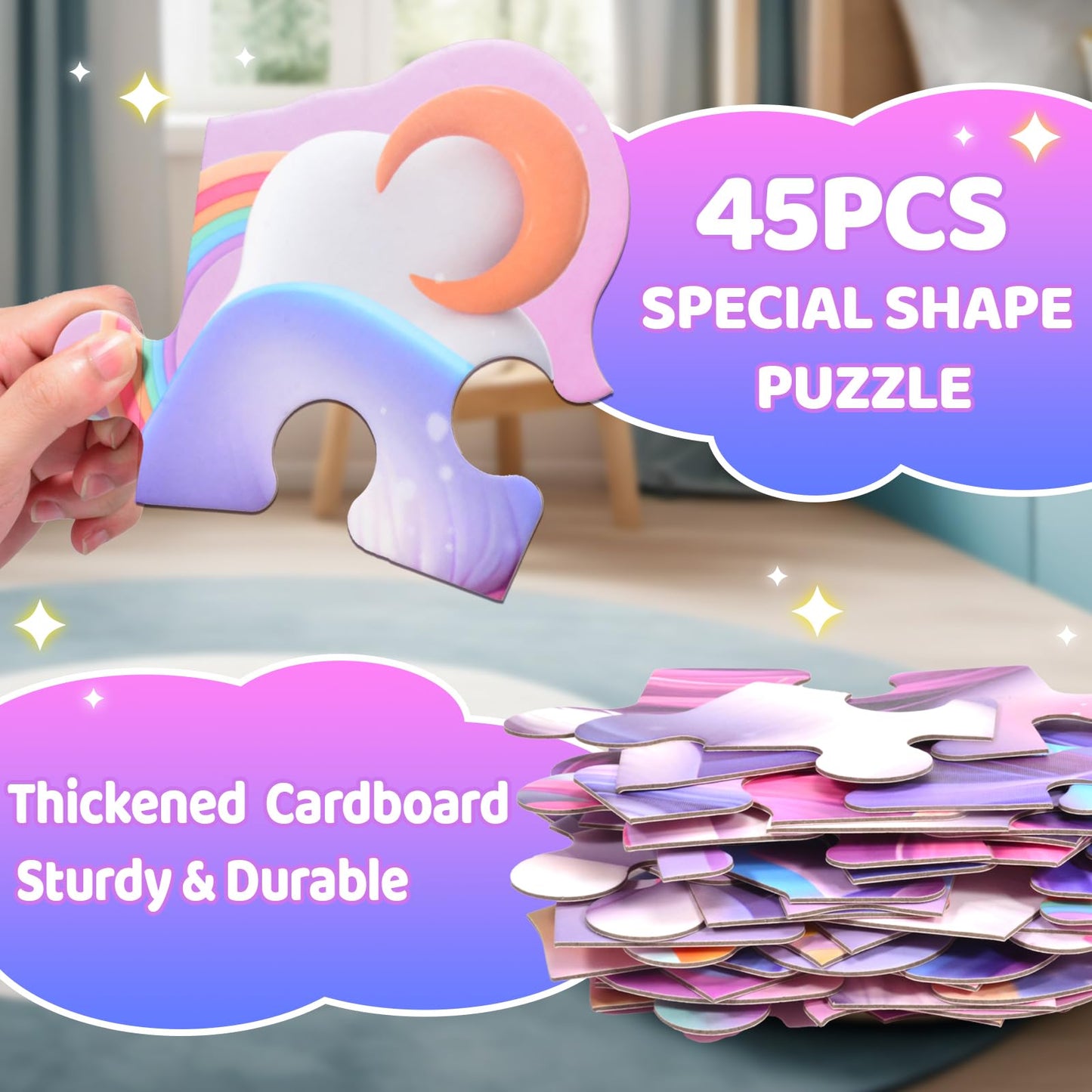Hamiface 45 Pcs Unicorn Floor Puzzle for Kids Ages 3-6 Years Old- Large Toddler Puzzles Set, Educational Unicorn Activity Toys f