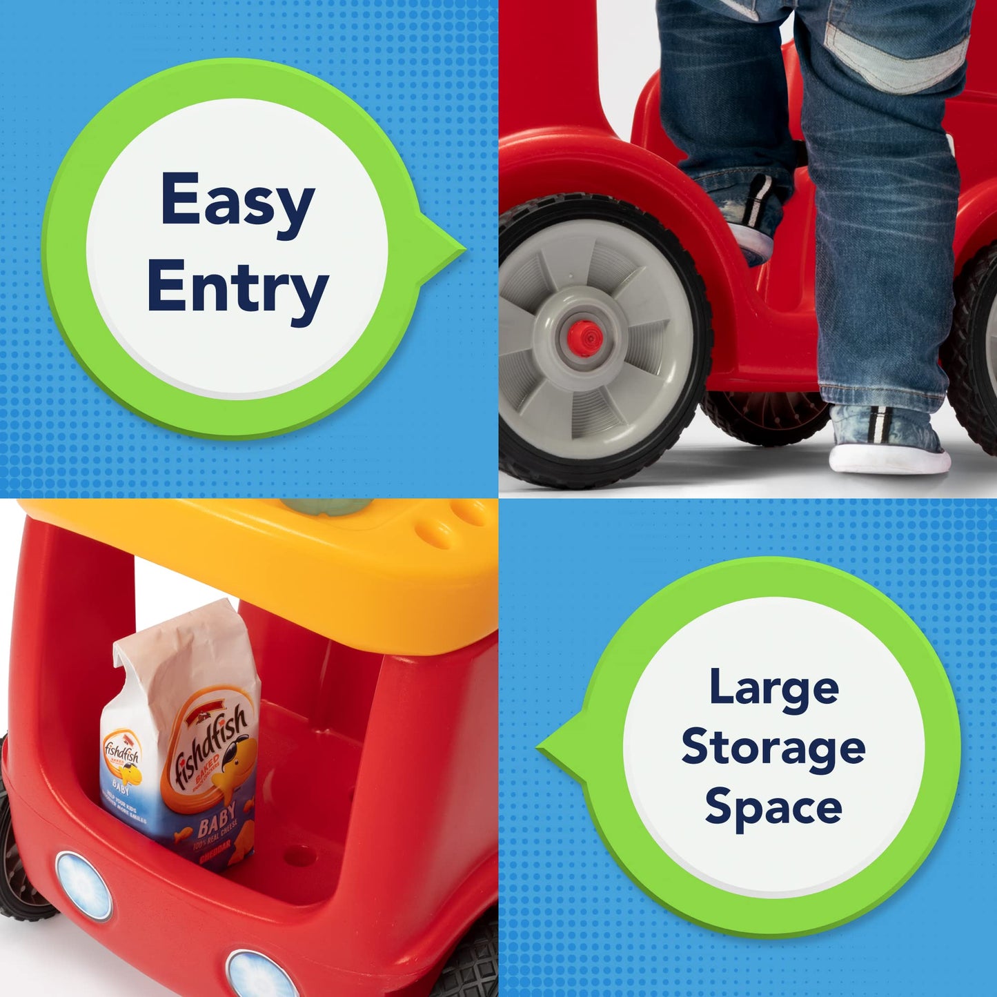 Simplay3 Roll And Stroll Quiet Ride-On Toddler Toy Push Car, With Seatbelt, For Toddlers Ages 1.5-4 Yrs., Red