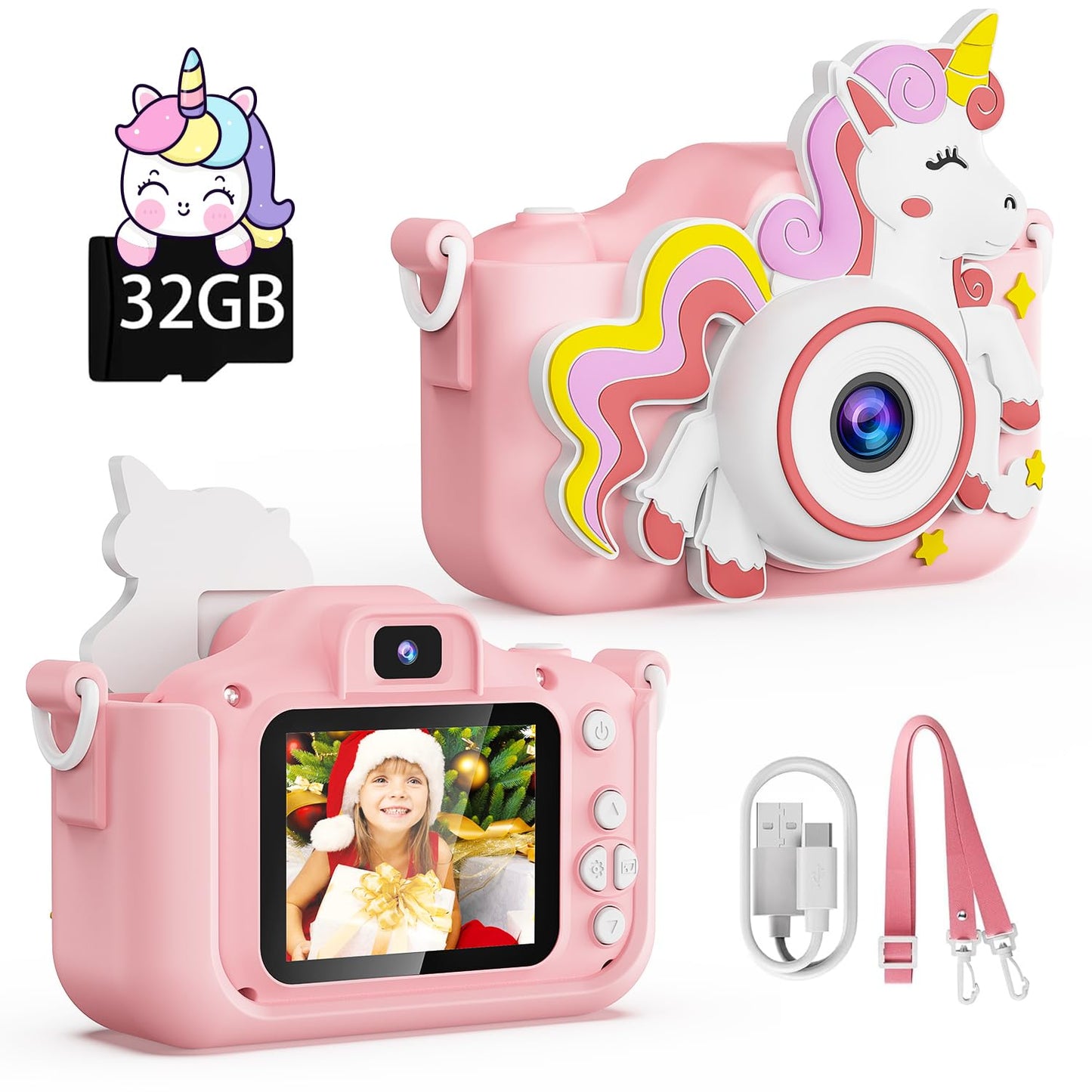 Kids Camera, Unicorn Toys Camera With Selfie 1080P Hd Video, Christmas Birthday Gifts For Girls, Toddler Digital Camera Toys Gif