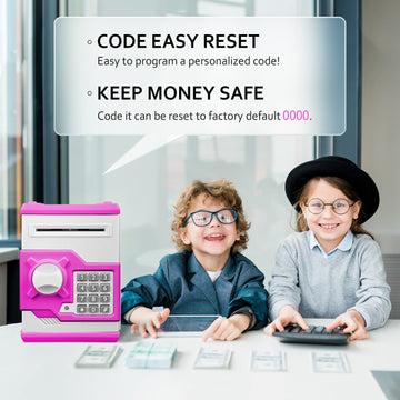 Atm Piggy Bank For Boys Girls, Vcertcpl Mini Atm Coin Bank Money Saving Box With Password, Kids Safe Money Jar For Adults With Auto Grab Bill Slot, Great Gift Toy Bank For Kids (Purple White)