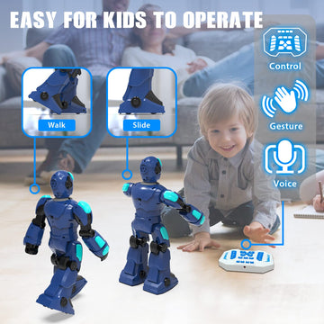 STEMTRON Robot Toys for Kids, Programmable Remote Control Robot with Gesture Sensing, Voice Control & LED Face, 15 3/4'' (Blue)