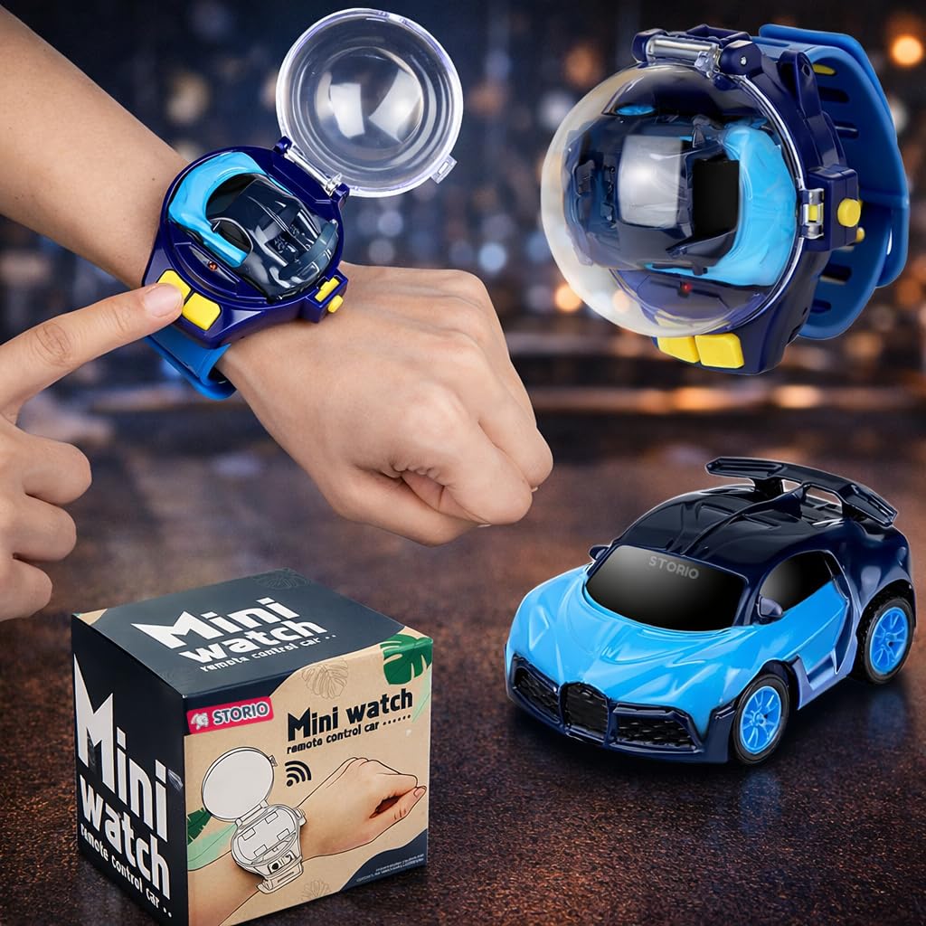 Storio Remote Control Car Watch Toy With Led Light | 2.4Ghz Mini Rc Racing Car Wrist Watch | Usb Rechargeable Interactive Remote