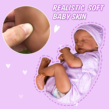 Aori 18-inch Black Reborn Baby Doll - Realistic Soft Vinyl, Purple, Model AORI24564