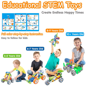 MOONTOY 11-in-1 STEM Building Toys Set - 175 PCS Educational Blocks for Kids Ages 4-8, Multicolor Erector Set, Creative Game