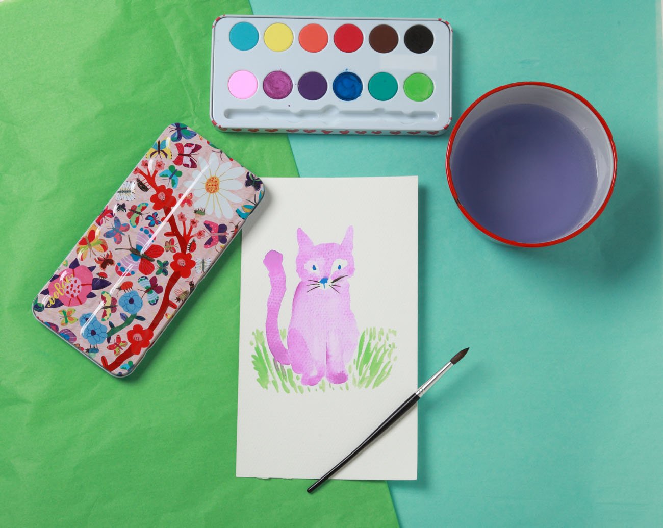 eeBoo: Butterflies Watercolor Paint Set, Easy to Close, Portable Tin Set, 12, Perfect for Watercolor Painting, Paint Brush Inclu