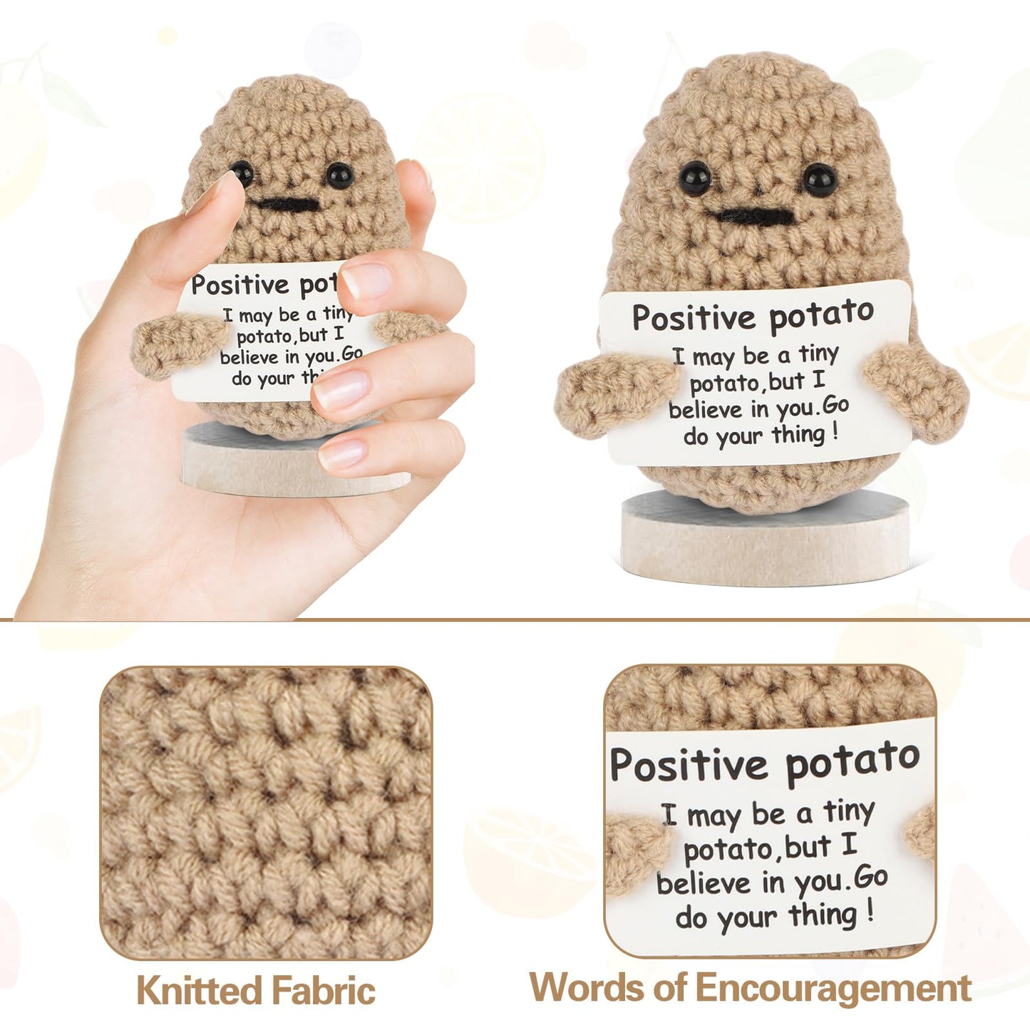 Dafuriet Mini Funny Crochet Doll With Positive Card - 3 Inch Wool Potato For Cheer Up Gifts And Party Decorations