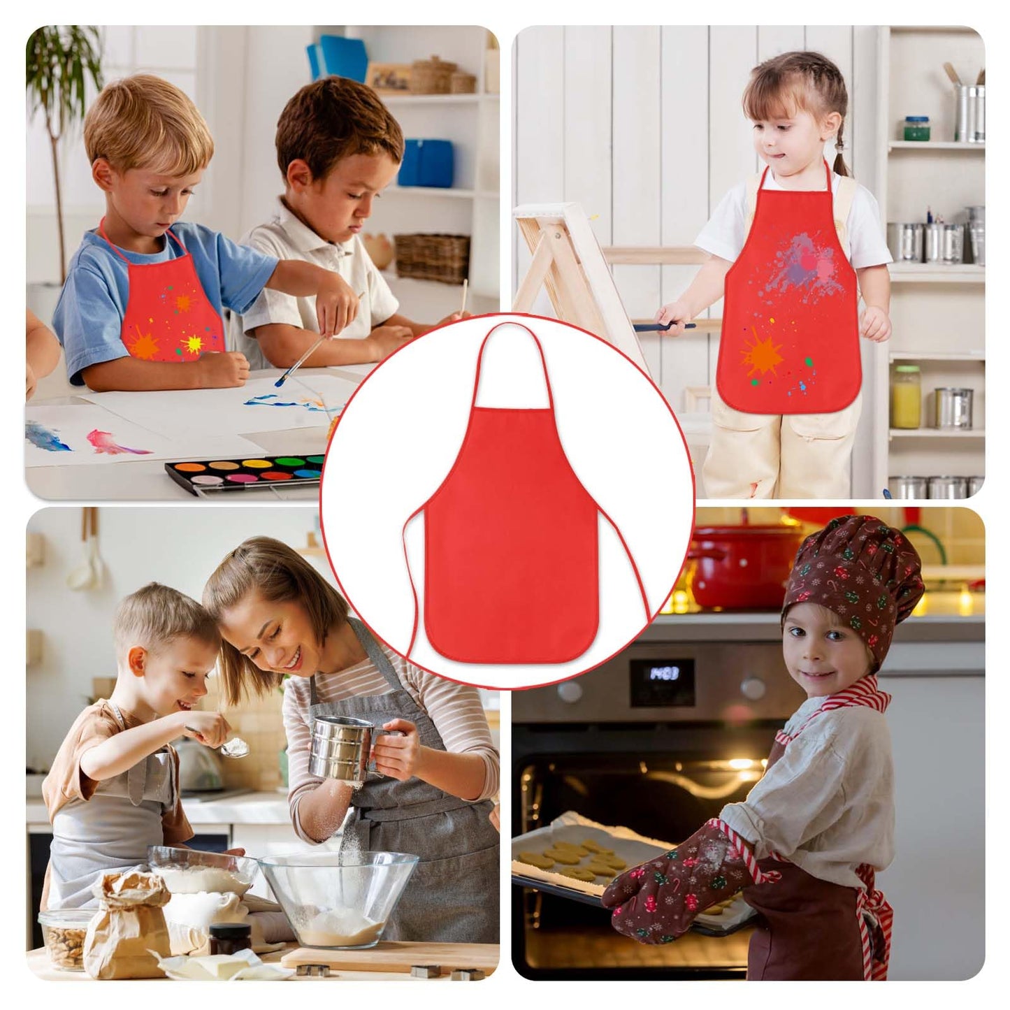Kuuqa 16Pack Kids Art Aprons Bulk Red Children Painting Aprons Art Smocks For Craft Kitchen Classroom Painting Party Supplies