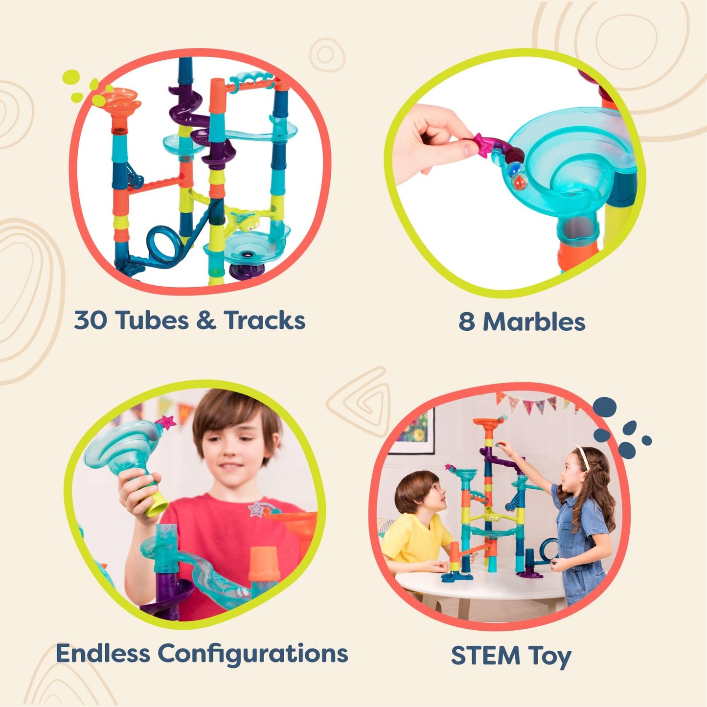 B. Toys- Marble-Palooza- Marble Run Set- Developmental Stem Playset- 38-Piece Educational Building Toy- Marble Maze For Kids - 3 Years +