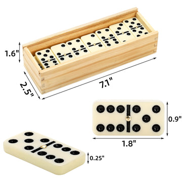 Noamus 56 Pcs Dominoes Set For Adults, Professional Domino Tiles With Spinner, Double 6 In 2 Portable Wooden Case, 28 Tiles Domi
