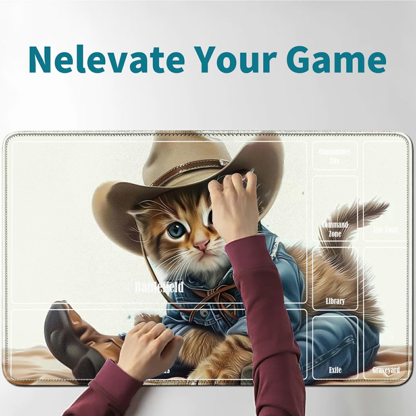 Rwutytiul Cat Card Playmat 24 X 14 Inch With Playmat Tube Bag, Card Gameplay Playmat With Zones Commander Deck Board Mtg Rpg Ccg