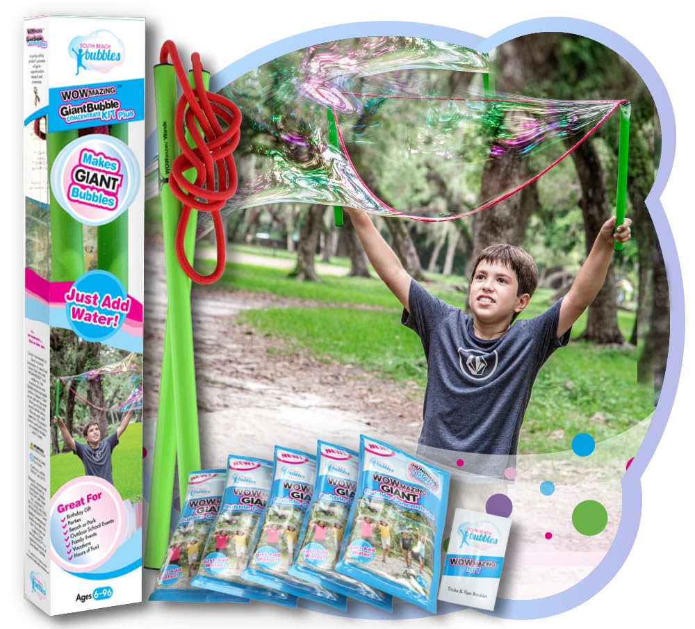 Wowmazing Giant Bubbles Kit Plus - Great Value - Big Bubbles Kit Including Big Bubble Wand And Giant Bubble Solution Concentrate