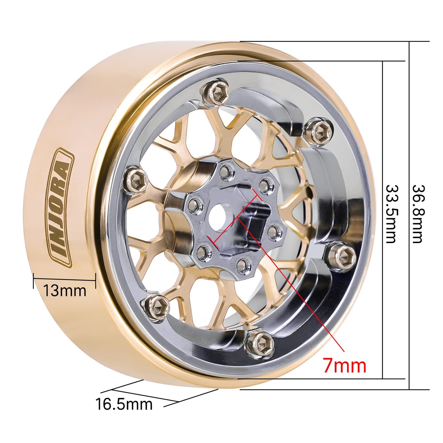 INJORA ModuWheel 1.3'' Negative Offset Brass & Aluminum Beadlock Wheels for 1/18 1/24 RC Upgrade