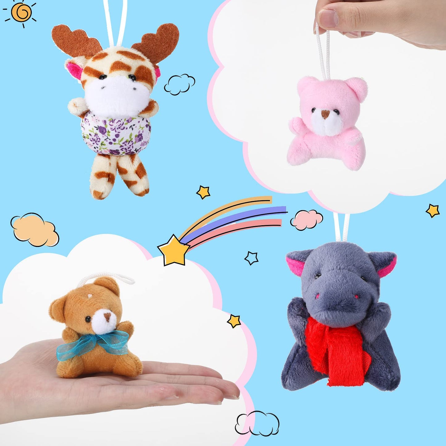Zhanmai 100 Pcs Mini Plush Stuffed Animal Bulk Small Animal Toys Keychain Party Favors Easter Egg Stuff For Kids Birthday Valentine Carnival Classroom Prizes Gift Goodie Bag Filler(Ocean Style)