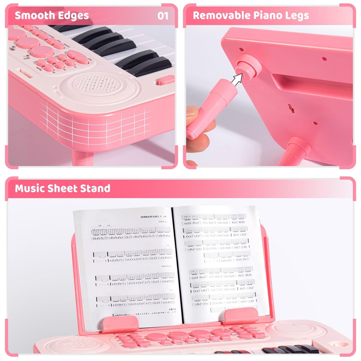 Toddler Piano Toys Gifts For Girl Age 1 2 3-5, Pink Baby Piano Music Toy, Kids Piano With 24 Keys, Microphone And Music Sheet St