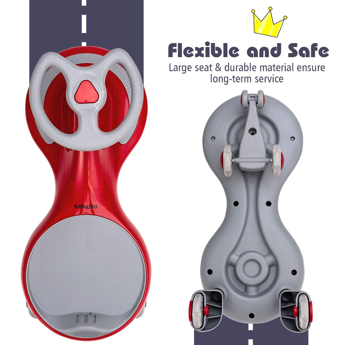 Baby Joy Wiggle Car For Kids, Swing Car With Led Flashing Wheels, No Batteries, Gears Or Pedals, Uses Twist, Turn, Wiggle Movement To Steer, Ride-On Toy For Boys Girls 3 Year Old And Up (Red)
