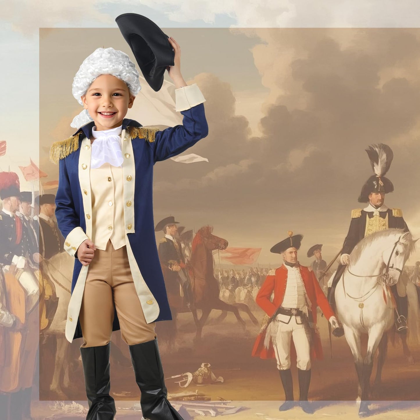 Gortykor Kids George Washington Costume Founding Father Costume For Boys American Colonial Uniform (12-14 Years)