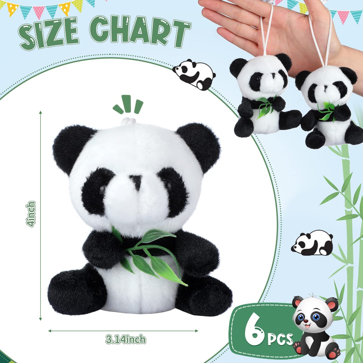 Aoriher 6 Pcs Mini Panda Plush Toy 4 Inch Cute Plush Panda Stuffed Animals Hanging Pendant Ornament For Boy Girl Gift Birthday D