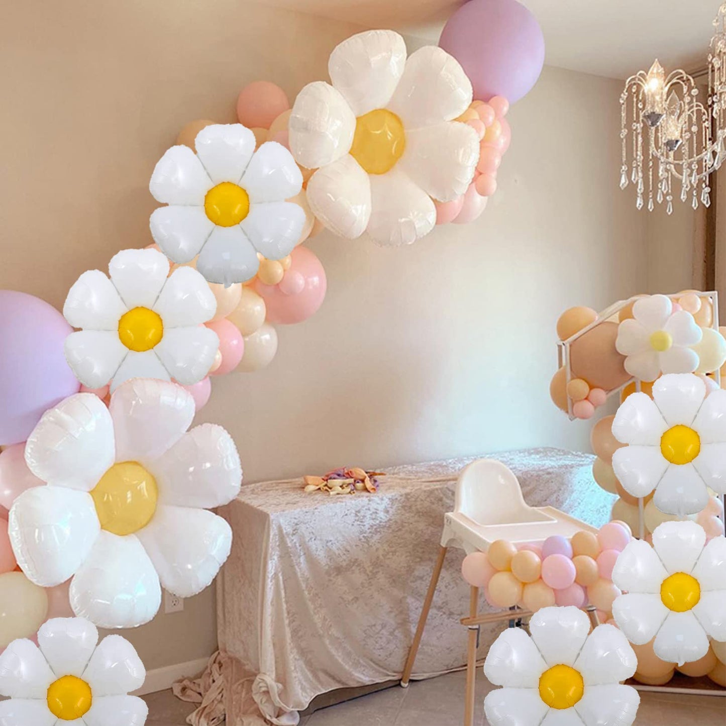 Daisy Balloons, 12 Pcs Groovy Boho White Flower Balloons Party Decorations For Birthday Wedding Party D Cor For 60S Hippie Them