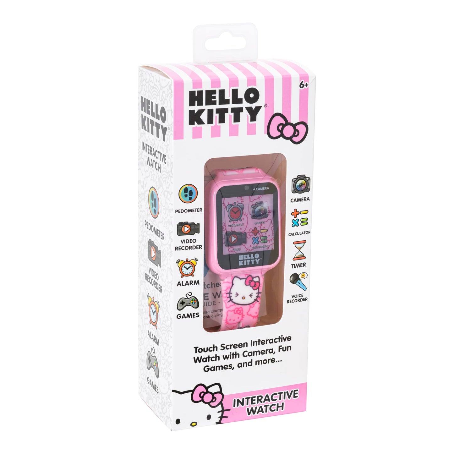 Accutime Hello Kitty Pink Educational Learning Touchscreen Kids Smart Watch - Toy For Girls, Boys, Toddlers - Selfie Cam, Learni