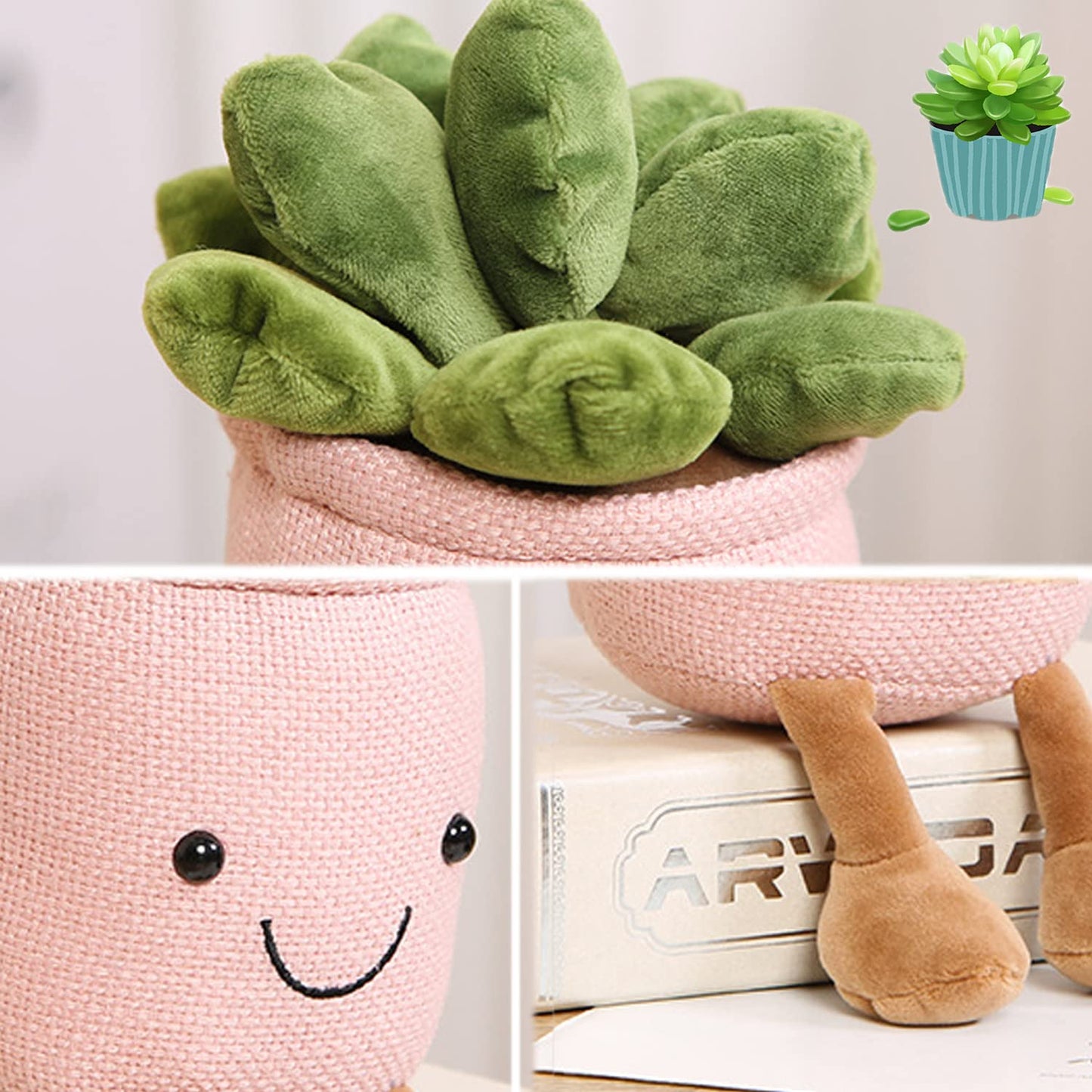Evlooe 3Pcs Succulents Plush Toy, Cute Succulents Plushies, Stuffed Potted Plants Plush Doll, Soft Plush Succulent Gifts For Kid