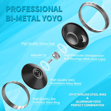 Yoyostudio S03 Black Silver Bi-Metal Yoyo Professional, Unresponsive Yo Yo For Adults, Responsive Yoyos For Kids 8-12 Or Above,