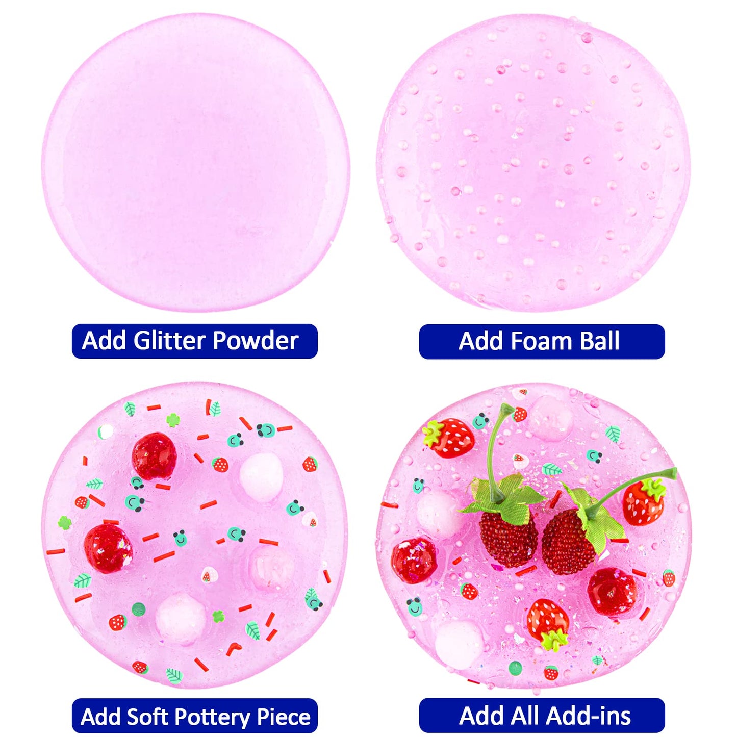 Crystal Slime, Pink Strawberry Jelly Cube Glimmer Crunchy Clear Slime With 8 Add-Ins, Idea Stress Relief Toy, Kids Party Favor, Birthday Easter Christmas New Year Gift For Girls & Boys Age 6 7 8 9 10+