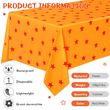 Oudain 3 Pcs Anime Theme Tablecloth Yellow and Red Stars Print Table Cover Set 108 x 54 Inches Party Decor Supplies Birthday The