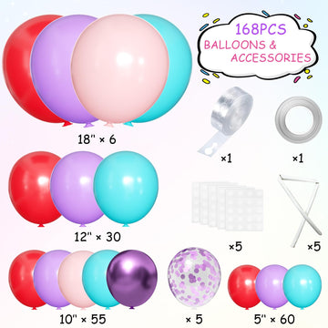 MEBAY Red Purple Teal Balloon Garland kit, 156 Pcs Metallic Purple Pastel Pink and Confetti Purple Balloons Arch for Teenage Gir