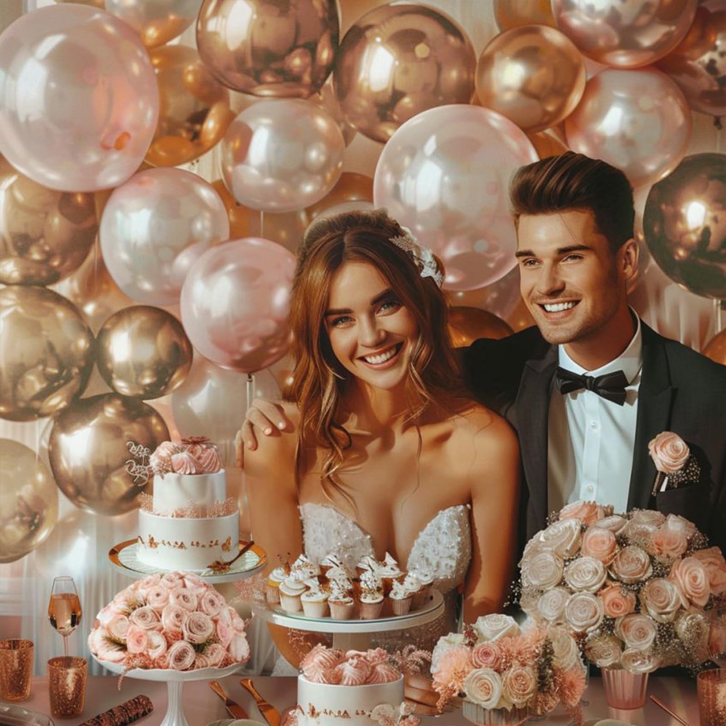 Metallic Rose Gold Balloons,100 Pcs 12 Inch Metallic Rose Gold Latex Balloons, Metallic Rose Gold Balloons For Party Decoration,