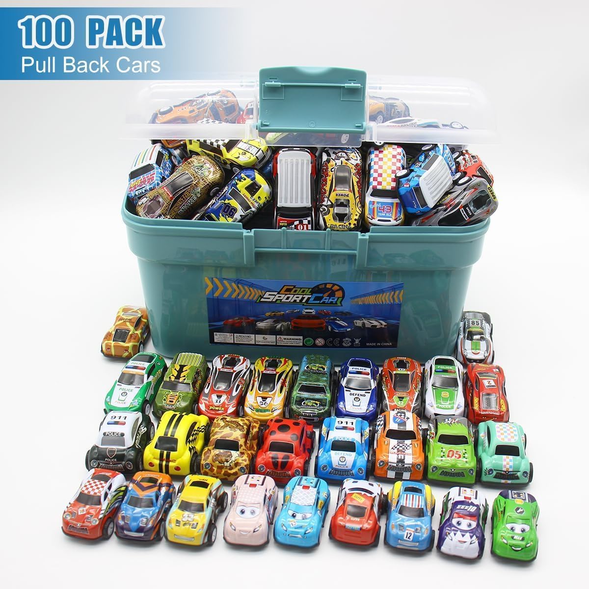 Mostop 100 PCS Mini Pull Back Car Set, Pull Back Racing Vehicles for Kids Toddlers, Kids Party Favors Car Pack Toy with Storage