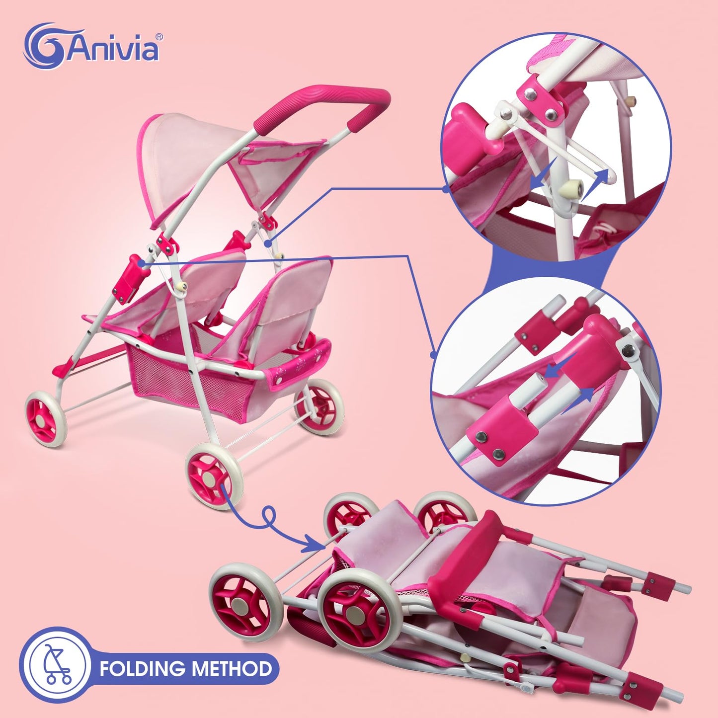 Baby Doll Collection Anivia Doll Stroller Heart Design Gifts For Toddlers And Girls Foldable Doll Stroller (Da208 Pink)…