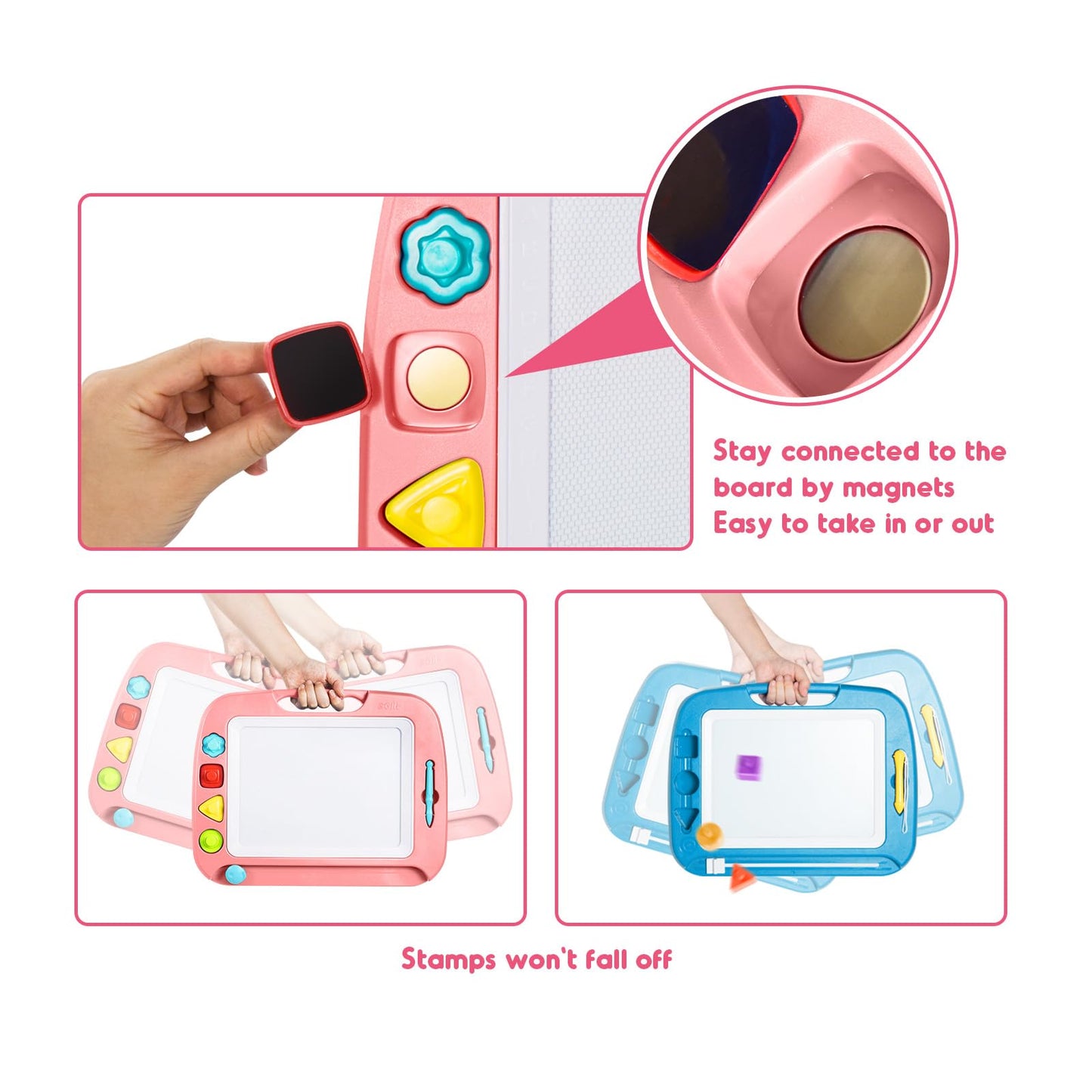 Sgile Large Magnetic Drawing Board - 4 Colors 16×13In Doodle Pad With 4 Stamps For Toddlers, Learning Toy Board Etch Sketch Gift For 36+ Month Kids Girls Boys, Light-Pink