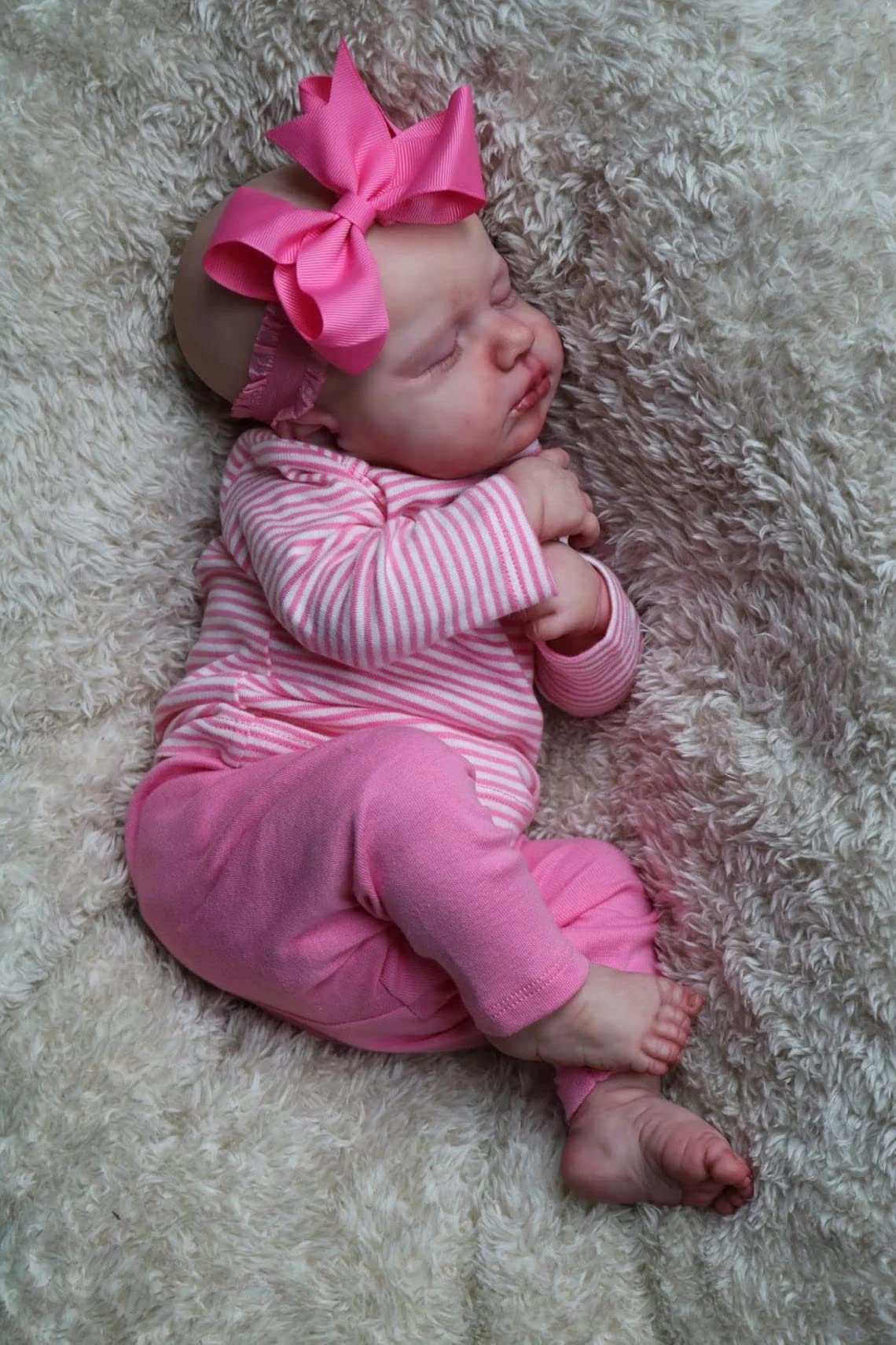 Pinky Reborn Baby Dolls Girl 20 Inch Soft Weighted Body Realistic Newborn Baby Dolls With Pink Clothes And Headwear Cute Lifelike Handmade Silicone Sleeping Doll