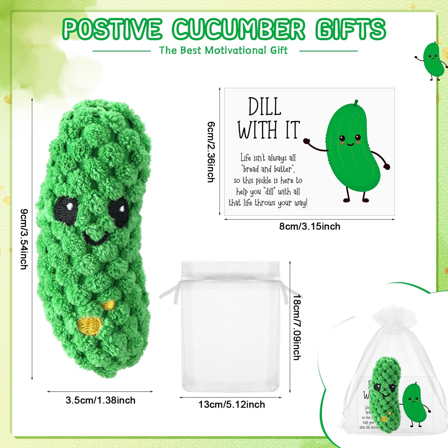 6 Set Crochet Pickle Gifts Bulk with Support Cards Positive Appreciation Party Favors for Employee Coworker Teacher Student Nurs