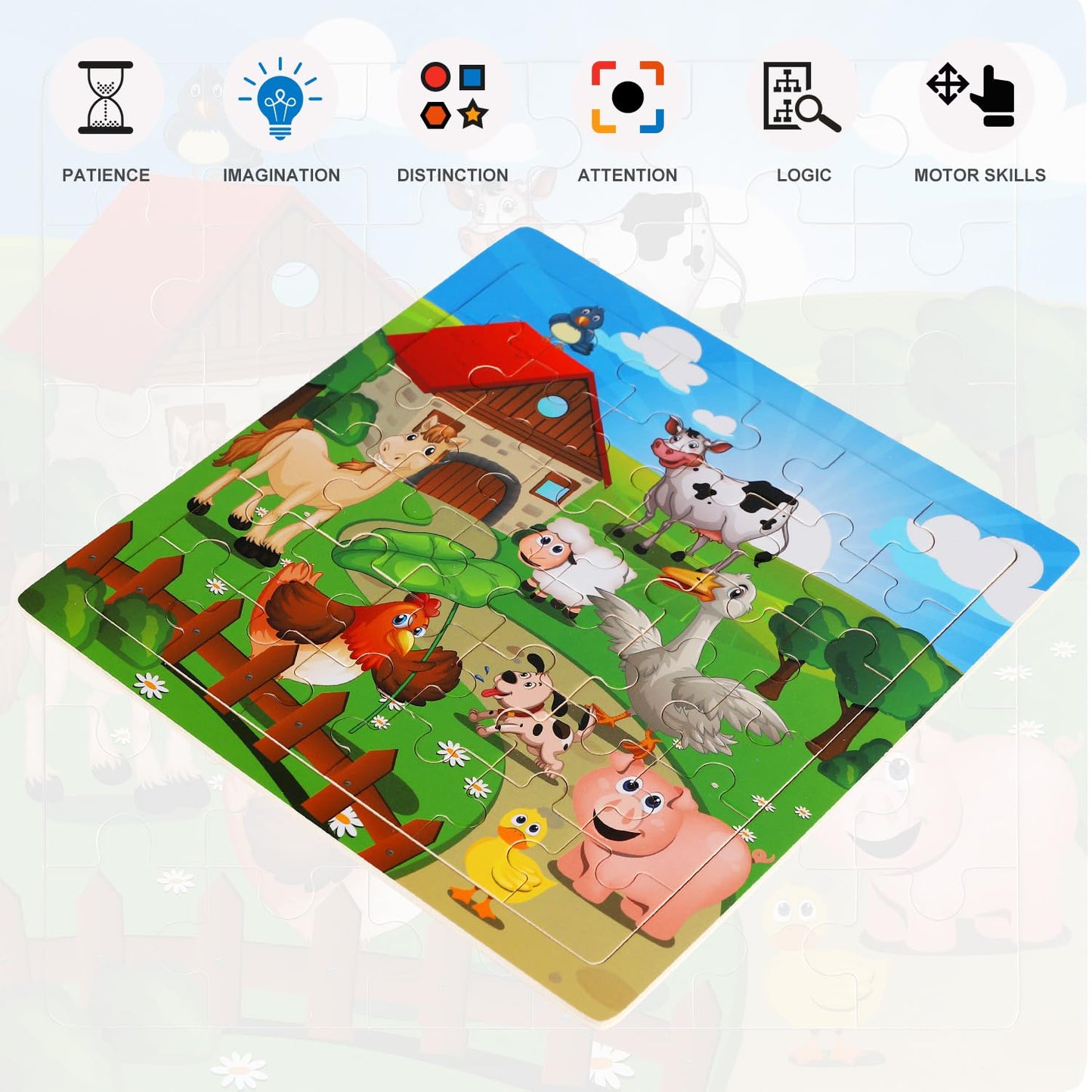 Wooden Puzzles Toys For Kids Ages 3-5, Set Of 3 Packs With 36-Piece Wood Jigsaw Puzzles, Dinosaur, Farm And Ocean Theme. Ideal Gifts For Boys And Girls 3 4 5 6 Years Old