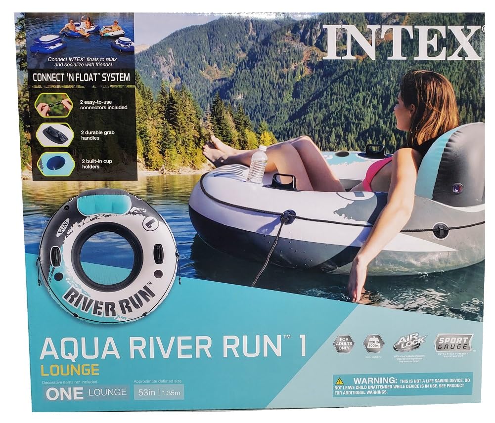 Intex River Run 1 Inflatable Floating Lounge: Pool Floats With 220Lb Capacity – Comfortable Backrest – Built-In Cup Holders – 4 Pack, Color May Vary