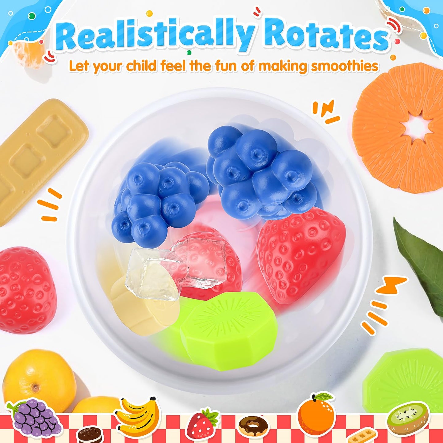 Play Smoothie Maker Toy Blender Set - 27 Pcs Pretend Play Kitchen Appliance For Kids With Realistic Action, Light And Sound, Pla