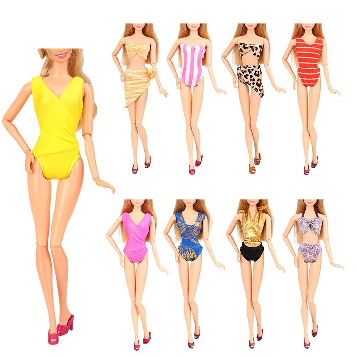 Barwa 12 Items 5 Psc Swimsuits Bathing Clothes Bikini One Piece With 2 Pool Floaties With 5 Shoes For 11.5 Inch Doll