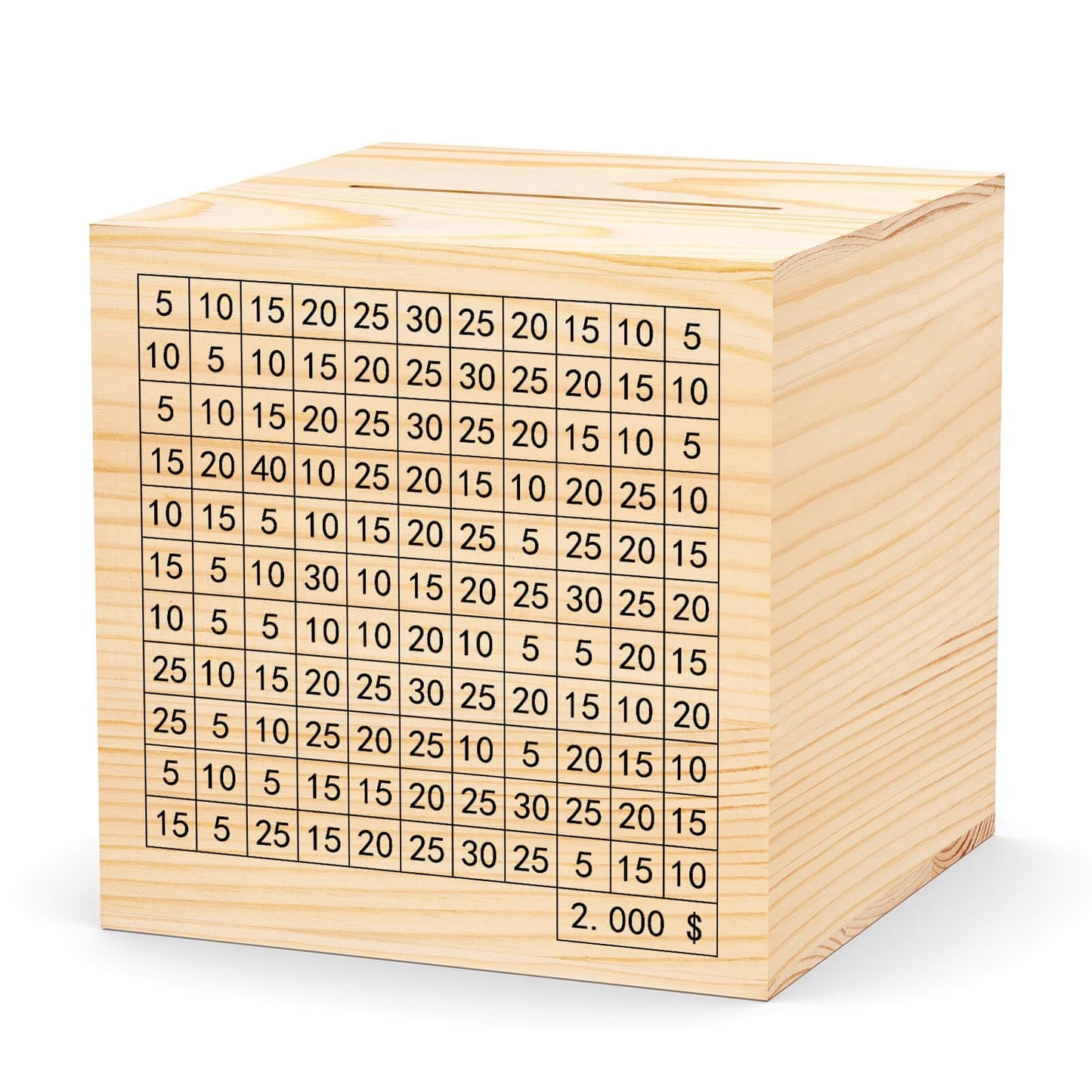 Hchangen Wooden Savings Challenge Box For Adults Kids, Wood Coin Piggy Bank, Must Break To Open Cash Savings Box For $2000 Targe