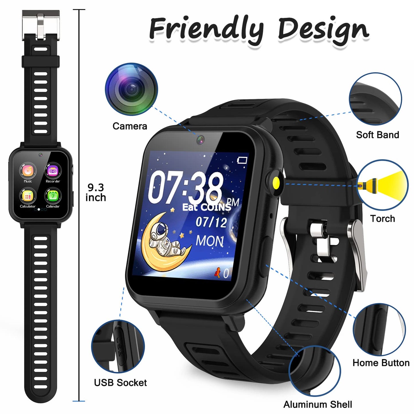 Kids Smart Watch Boys, Kids Smart Game Watch With 24 Games Hd Touch Screen Video Camera Music Player Pedometer Flashlight Alarm Clock 12/24 Hr Kids Watches For Boy Gifts For 5-12 Year Olds Boy Girl