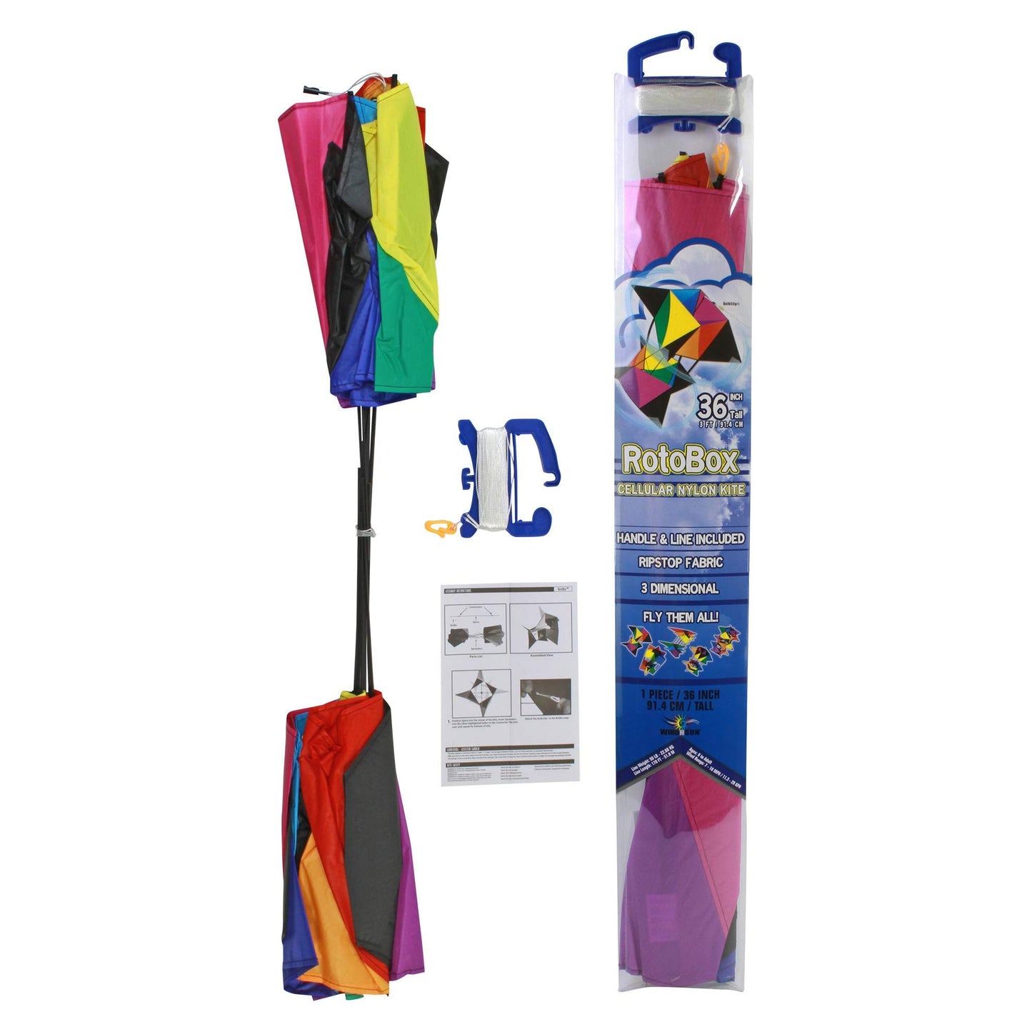 WindNSun Supersize Revolution Polyester Ripstop 3D RotoBox Spinning Kite, 36 inches